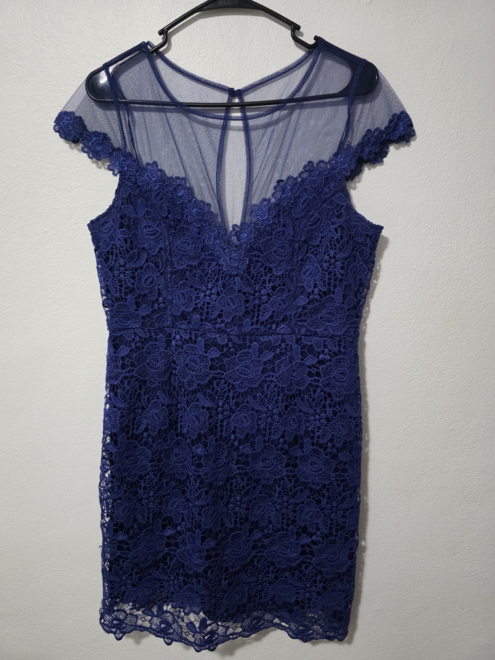Ina Royal Blue Lace Midi Dress with Sheer Yoke